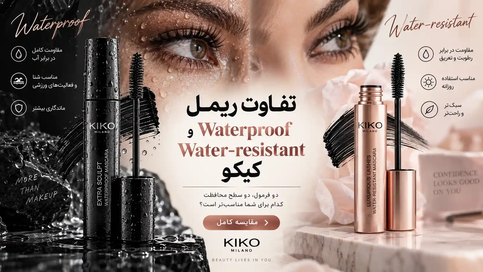 تفاوت ریمل Waterproof و Water-resistant کیکو
